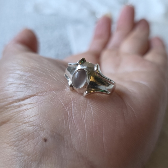 Vintage 925 Cats Eye Moonstone Solitaire Ring with Moonstone Size 8 - Picture 11 of 14